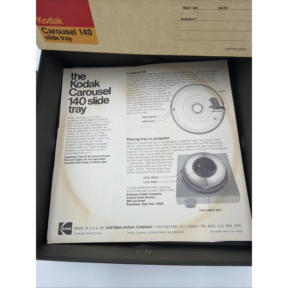 Kodak Carousel 140 Slide Tray Vintage CAT 103 2242‎ with Box and Manuals